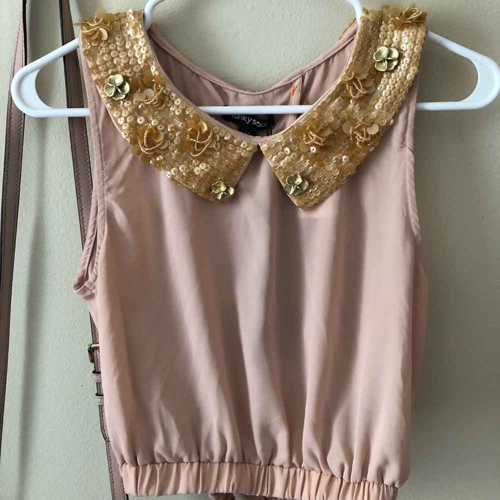 Blush top with embellished Sequin Collar